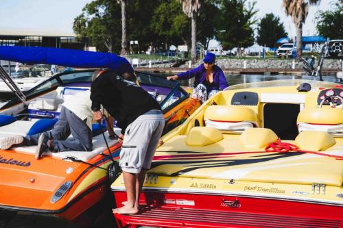 boat in water at marina