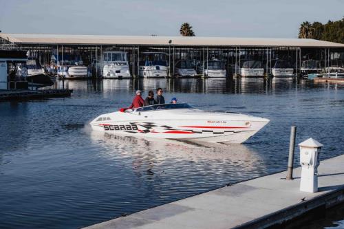 boat in water at marina